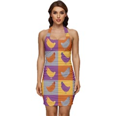 Chickens Pixel Pattern - Version 1a Sleeveless Wide Square Neckline Ruched Bodycon Dress by wagnerps