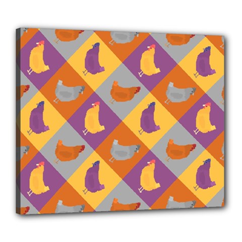 Chickens Pixel Pattern - Version 1b Canvas 24  X 20  (stretched) by wagnerps