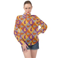 Chickens Pixel Pattern - Version 1b High Neck Long Sleeve Chiffon Top by wagnerps