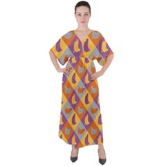 Chickens Pixel Pattern - Version 1b V-neck Boho Style Maxi Dress by wagnerps