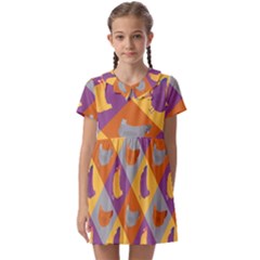 Chickens Pixel Pattern - Version 1b Kids  Asymmetric Collar Dress by wagnerps