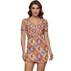 Chickens Pixel Pattern - Version 1b Low Cut Cap Sleeve Mini Dress