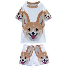 Cardigan Corgi Face Kids  Swim Tee And Shorts Set by wagnerps