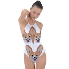 Cardigan Corgi Face Plunge Cut Halter Swimsuit by wagnerps