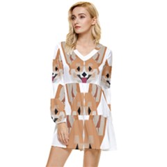 Cardigan Corgi Face Tiered Long Sleeve Mini Dress by wagnerps