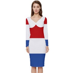 Netherlands Long Sleeve V-neck Bodycon Dress 