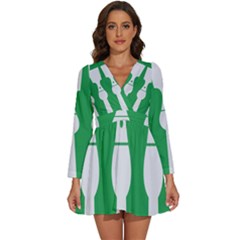 Hedmark Flag Long Sleeve V-Neck Chiffon Dress 