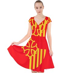 Languedoc Roussillon Flag Cap Sleeve Front Wrap Midi Dress by tony4urban