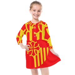 Languedoc Roussillon Flag Kids  Quarter Sleeve Shirt Dress by tony4urban