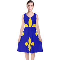 Ile De France Flag V-neck Midi Sleeveless Dress  by tony4urban