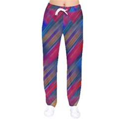 Striped Colorful Abstract Pattern Women Velvet Drawstring Pants by dflcprintsclothing