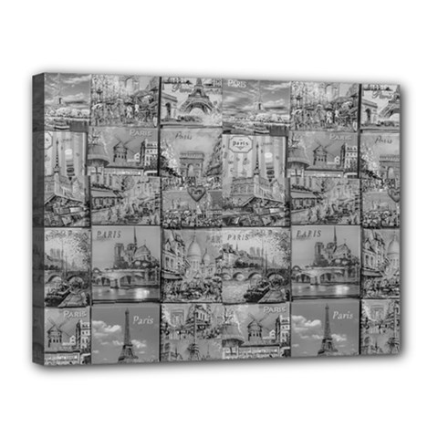 Paris Souvenirs Black And White Pattern Canvas 16  X 12  (stretched)