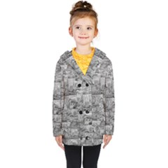 Paris Souvenirs Black And White Pattern Kids  Double Breasted Button Coat by dflcprintsclothing