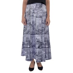 Paris Souvenirs Black And White Pattern Flared Maxi Skirt by dflcprintsclothing