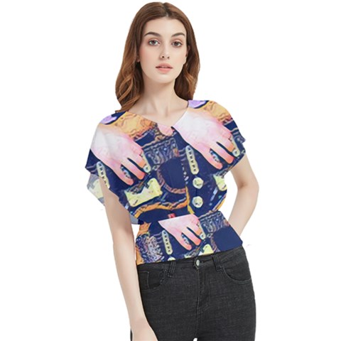 Stevie Ray Guitar  Butterfly Chiffon Blouse by StarvingArtisan