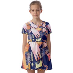 Stevie Ray Guitar  Kids  Short Sleeve Pinafore Style Dress by StarvingArtisan