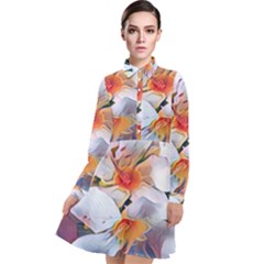 Daisy Painting  Long Sleeve Chiffon Shirt Dress