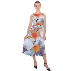 Daisy Painting  Midi Tie-back Chiffon Dress