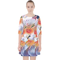 Daisy Painting  Quarter Sleeve Pocket Dress