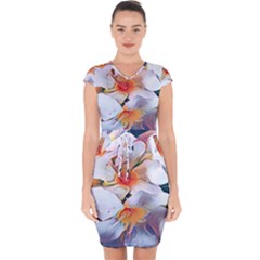 Daisy Painting  Capsleeve Drawstring Dress 