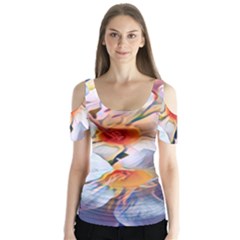 Daisy Painting  Butterfly Sleeve Cutout Tee 