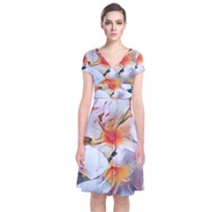 Daisy Painting  Short Sleeve Front Wrap Dress