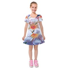 Daisy Painting  Kids  Short Sleeve Velvet Dress