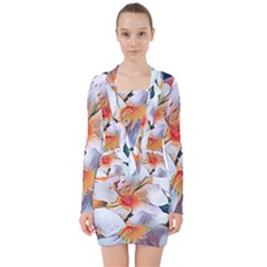 Daisy Painting  V-neck Bodycon Long Sleeve Dress