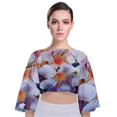 Daisy Painting  Tie Back Butterfly Sleeve Chiffon Top