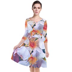 Daisy Painting  Quarter Sleeve Waist Band Dress