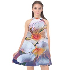 Daisy Painting  Halter Neckline Chiffon Dress 