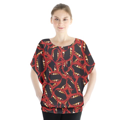 Ugly Open Mouth Graphic Motif Print Pattern Batwing Chiffon Blouse by dflcprintsclothing