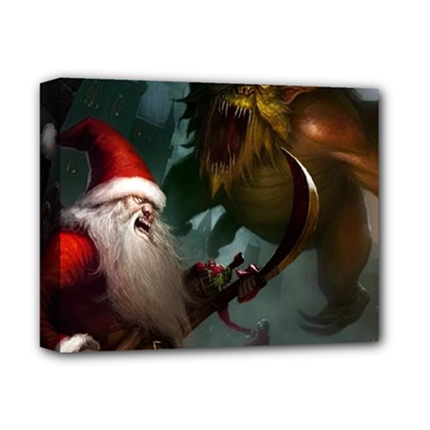 A Santa Claus Standing In Front Of A Dragon Deluxe Canvas 14  X 11  (stretched) by bobilostore