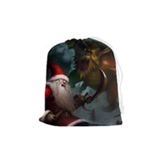 A Santa Claus Standing In Front Of A Dragon Drawstring Pouch (medium) by bobilostore