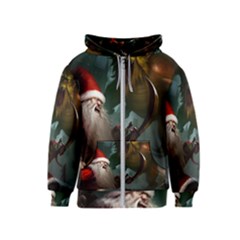 A Santa Claus Standing In Front Of A Dragon Kids  Zipper Hoodie by bobilostore