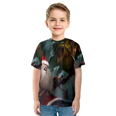 A Santa Claus Standing In Front Of A Dragon Kids  Sport Mesh Tee by bobilostore