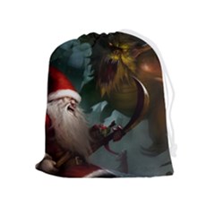 A Santa Claus Standing In Front Of A Dragon Drawstring Pouch (xl) by bobilostore