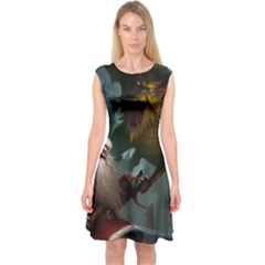 A Santa Claus Standing In Front Of A Dragon Capsleeve Midi Dress by bobilostore
