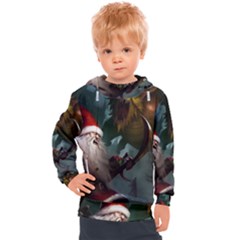 A Santa Claus Standing In Front Of A Dragon Kids  Hooded Pullover by bobilostore