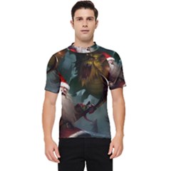 A Santa Claus Standing In Front Of A Dragon Men s Short Sleeve Rash Guard by bobilostore