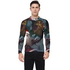 A Santa Claus Standing In Front Of A Dragon Men s Long Sleeve Rash Guard by bobilostore