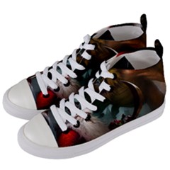 A Santa Claus Standing In Front Of A Dragon Women s Mid-top Canvas Sneakers by bobilostore