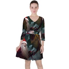 A Santa Claus Standing In Front Of A Dragon Quarter Sleeve Ruffle Waist Dress by bobilostore