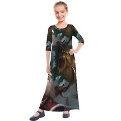 A Santa Claus Standing In Front Of A Dragon Kids  Quarter Sleeve Maxi Dress by bobilostore