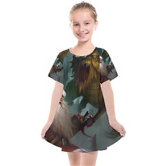 A Santa Claus Standing In Front Of A Dragon Kids  Smock Dress by bobilostore