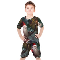A Santa Claus Standing In Front Of A Dragon Kids  Tee And Shorts Set by bobilostore