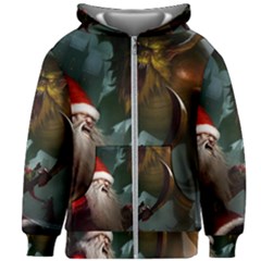 A Santa Claus Standing In Front Of A Dragon Kids  Zipper Hoodie Without Drawstring by bobilostore