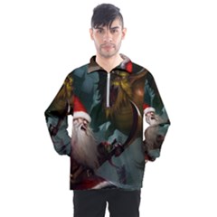 A Santa Claus Standing In Front Of A Dragon Men s Half Zip Pullover