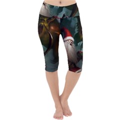 A Santa Claus Standing In Front Of A Dragon Lightweight Velour Cropped Yoga Leggings by bobilostore