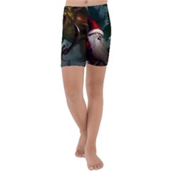 A Santa Claus Standing In Front Of A Dragon Kids  Lightweight Velour Capri Yoga Leggings by bobilostore